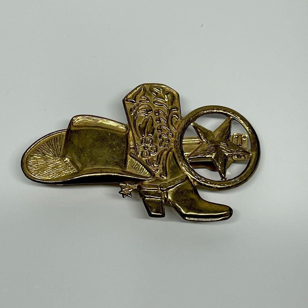 Vintage 90s Women's Unbranded Gold Toned Barrette Western Cowboy Hat Boot Metal